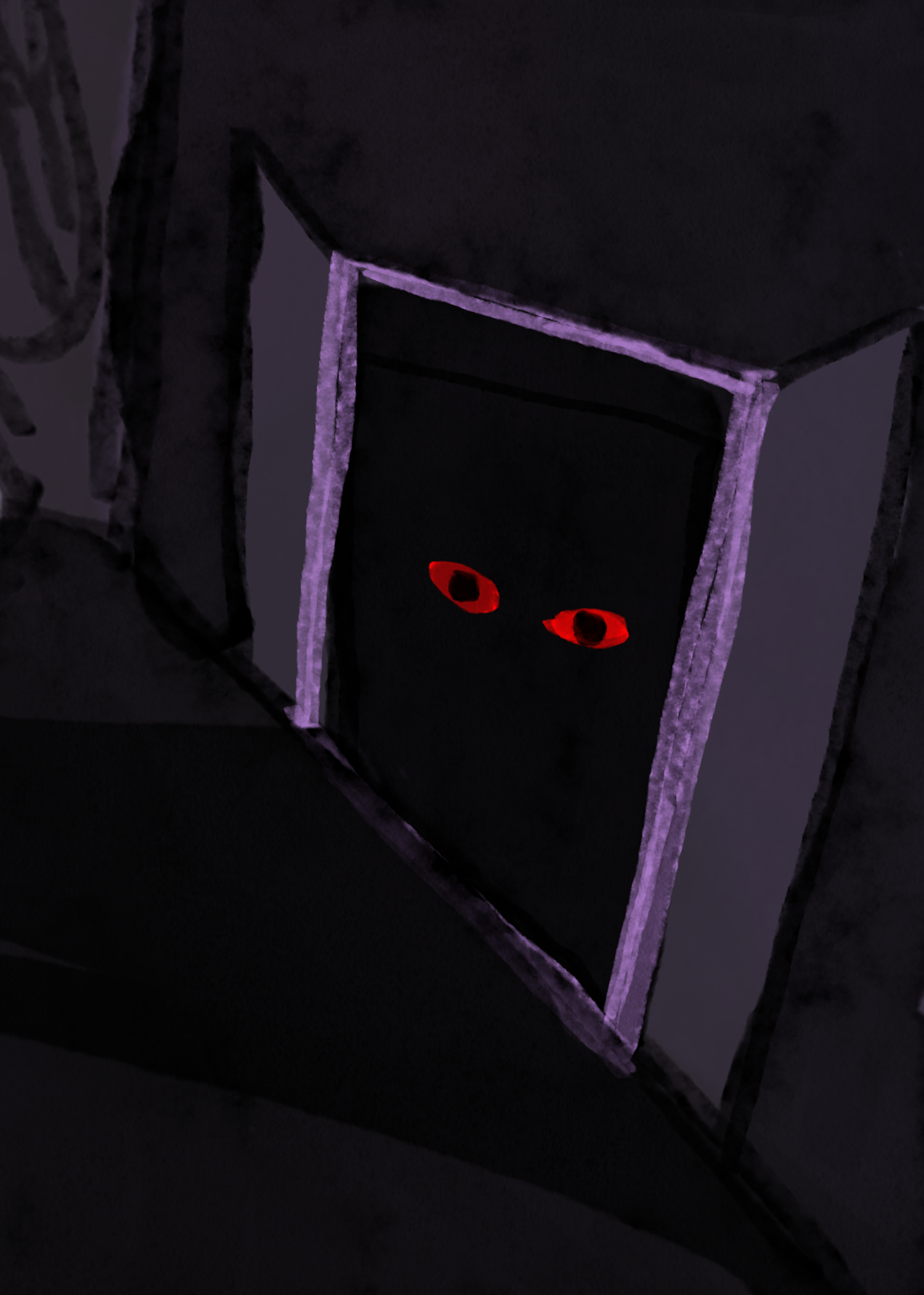 a monster looking through a door